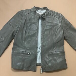Banana Republic‎ Womens XS Gray Leather Moto Jacket Quilted Biker Designer Coat
